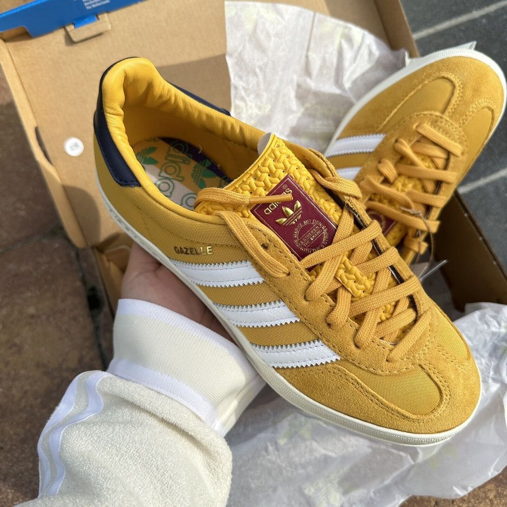 Adidas Gazelle Indoor Low Preloved Yellow Dark Blue Men's Athletic Shoes IE0540